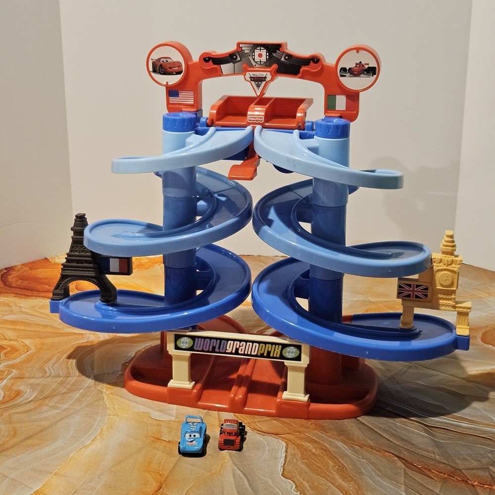Disney Pixar Cars 2 Spiral Speedway Grand Prix Fisher Price Playset Sounds Work